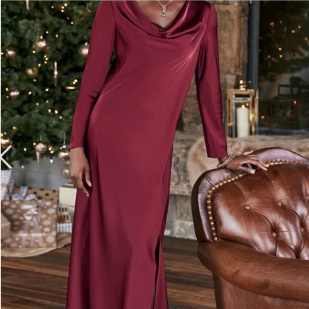 Soft Surroundings NWTs Solange Satin Dress Cabernet Wine Burgundy size 12